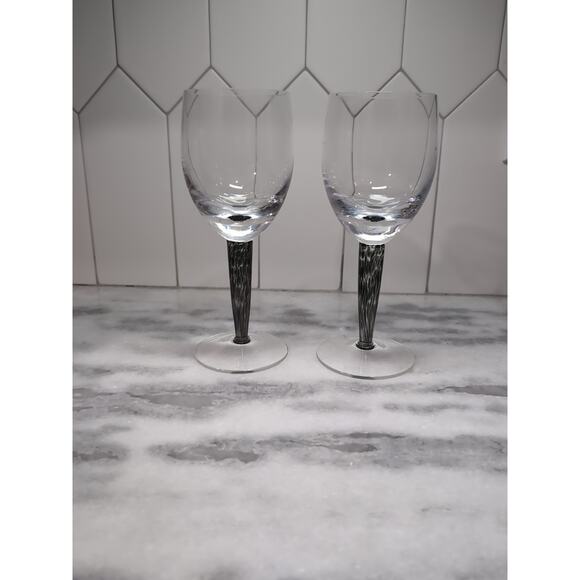 Denby Handmade Red Wine Glasses Set, Jet Black Confetti Stems, Set of 2, Elegant - Picture 1 of 9